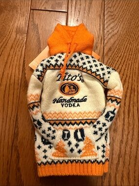 Tito's Orange & Cream Knit Hoodie Sweater bottle topper. A1